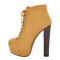 Round Toe Block Chunky Heels Platforms Ankle Highs Lace Up Booties - Yellow Flock