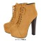 Round Toe Block Chunky Heels Platforms Ankle Highs Lace Up Booties - Yellow Flock
