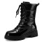 Round Toe Fur Warm Low Heels Ankle Highs Winter Snow Boots - Black Faux Leather