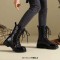 Round Toe Fur Warm Low Heels Ankle Highs Winter Snow Boots - Black Faux Leather