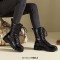 Round Toe Fur Warm Low Heels Ankle Highs Winter Snow Boots - Black Faux Leather