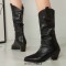 Pointed Toe Chunky Heels Knee Highs Long Party Boots - Black Faux Leather