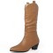 Pointed Toe Chunky Heels Knee Highs Long Party Boots - Brown Faux Leather