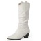 Pointed Toe Chunky Heels Knee Highs Long Party Boots - White Faux Leather