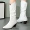 Pointed Toe Chunky Heels Knee Highs Long Party Boots - White Faux Leather