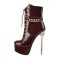 Round Toe Transparent Stiletto Heels Platforms Metal Chain Zipper Booties - Burgundy Patent
