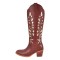 Pointed Toe Chunky Heels Embroidered Comfortabl Fantastic Wide- Calf Cowboy Boots - Brown Faux Leather
