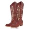 Pointed Toe Chunky Heels Embroidered Comfortabl Fantastic Wide- Calf Cowboy Boots - Brown Faux Leather