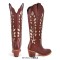 Pointed Toe Chunky Heels Embroidered Comfortabl Fantastic Wide- Calf Cowboy Boots - Brown Faux Leather