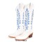 Pointed Toe Chunky Heels Embroidered Comfortabl Fantastic Wide- Calf Cowboy Boots - White Faux Leather