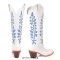 Pointed Toe Chunky Heels Embroidered Comfortabl Fantastic Wide- Calf Cowboy Boots - White Faux Leather