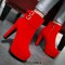 Round Toe Cuban Block Heels Platforms Ankle Highs Decorated Buckle Straps Boots - Red Flock