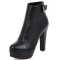 Round Toe Cuban Block Heels Platforms Ankle Highs Decorated Buckle Straps Boots - Black Faux Leather
