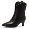 Pointed Toe Kitten Heels Ankle Highs Vintage Style Short Boots - Black Faux Leather