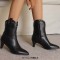 Pointed Toe Kitten Heels Ankle Highs Vintage Style Short Boots - Black Faux Leather