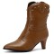 Pointed Toe Kitten Heels Ankle Highs Vintage Style Short Boots - Brown Faux Leather