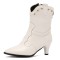 Pointed Toe Kitten Heels Ankle Highs Vintage Style Short Boots - White Faux Leather