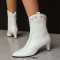 Pointed Toe Kitten Heels Ankle Highs Vintage Style Short Boots - White Faux Leather