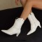 Pointed Toe Kitten Heels Ankle Highs Vintage Style Short Boots - White Faux Leather