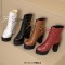 Square Toe Lace Up Platforms Crocodile Pattern Chunky Heels Ankle Highs Boots - Black Faux Leather