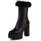 Round Toe Chunky Heels Platforms Winter Style Faux Fur Boots - Black Faux Leather