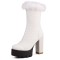 Round Toe Chunky Heels Platforms Winter Style Faux Fur Boots - White Faux Leather