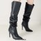 Pointed Toe Stiletto Heels Knee Highs Elegant Boots - Black Faux Leather