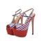 Peep Toe Glossy Ankle Buckle Straps American Dream Platforms Stiletto Sandals  - Red White Blue Patent