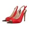 Pointed Open Toe Stiletto Heels Slingback Leopard Red Ankle Straps Summer Sandals - Red Silk Fabric