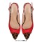Pointed Open Toe Stiletto Heels Slingback Leopard Red Ankle Straps Summer Sandals - Red Silk Fabric