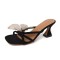 Square Open Toe Butterfly Decorated Chunky Heels Sandals Slippers - Black Flock