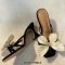 Square Open Toe Butterfly Decorated Chunky Heels Sandals Slippers - Black Flock