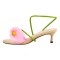 Peep Toe Kitten Heels Toe Flower Summer Wedding Sandals  - Pink Beige Patent