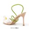 Peep Toe Kitten Heels Toe Flower Summer Wedding Sandals  - Pink Beige Patent