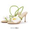 Peep Toe Kitten Heels Toe Flower Summer Wedding Sandals  - Pink Beige Patent
