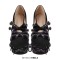 Round Toe Chunky Heels Platforms Patent Ribbons Gothic Style Pumps - Black Flock