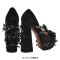 Round Toe Chunky Heels Platforms Patent Ribbons Gothic Style Pumps - Black Flock