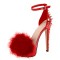 Peep Toe Stiletto Heels  Furry Platform Rivet Decorated Punky Sandals - Red Patent