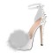 Peep Toe Stiletto Heels Furry Platform Rivet Decorated Punky Sandals - White Patent