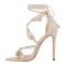 Pointed Open Toe Stiletto Heels Ankle-Wrap Lace Up Flowers Sandals - Beige Faux Leather