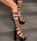 Spiky Belt Square Heel Knee-High Punk Gladiator Sandal Boots - Black Patent