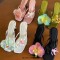 Square Open Toe Orchid Flower Decorated Curved Block Heels Summer Sandals - Pink Faux Leather