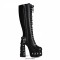 Knee High Square Heel Faux Leather Platform Boots - Black PU