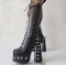 Knee High Square Heel Faux Leather Platform Boots - Black PU