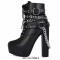 Ankle High Square Heel Faux Leather Rivet Platform Boots - Black PU 