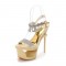 Quarter Tide Peep Toe Glowing Crystals Platform Ankle Straps Sandals - Beige