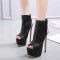Peep Toe Platforms Ankle Highs Breathable Zipper Booties - Black Faux Leather