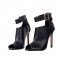 Ankle Strap Sandals with Square Buckle - Black