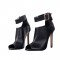Ankle Strap Sandals with Square Buckle - Black
