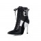 Stiletto Heels Pointed Toe Sports Sneakers Lace Up Booties - Black